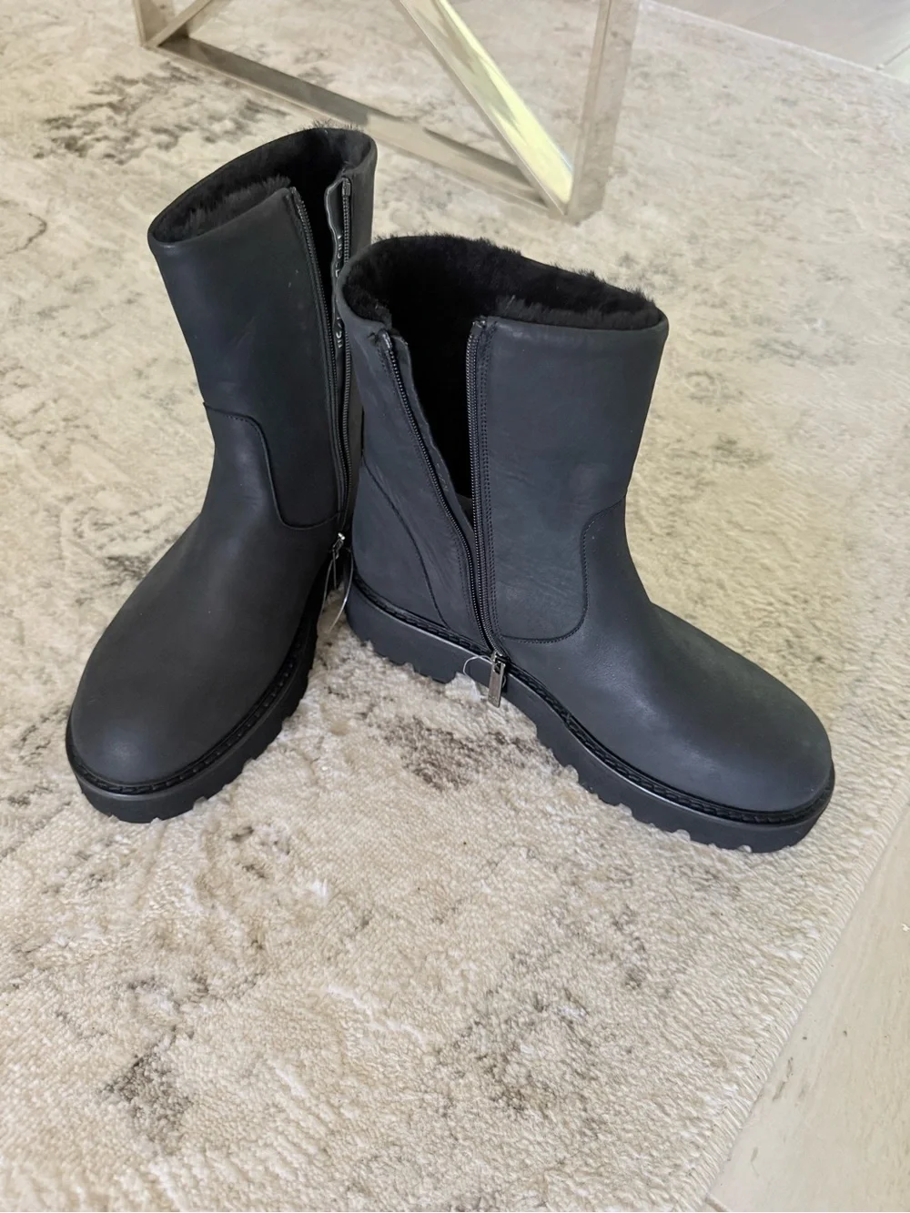 Aquatalia Black Shearling-Trim Waterproof Ankle Boots